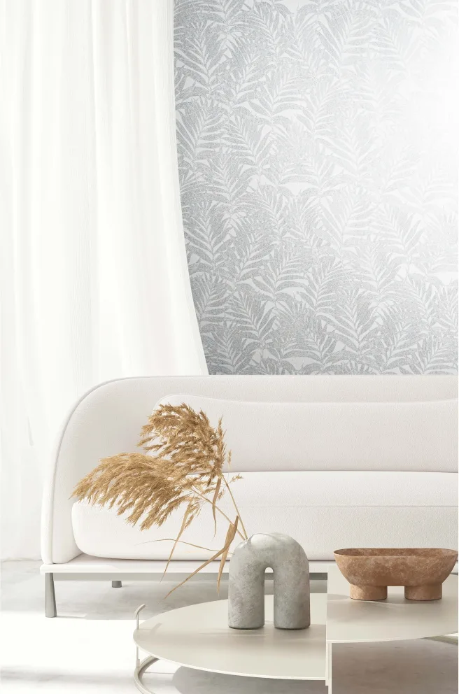 Living room look stunning with silver pattern wallpaper